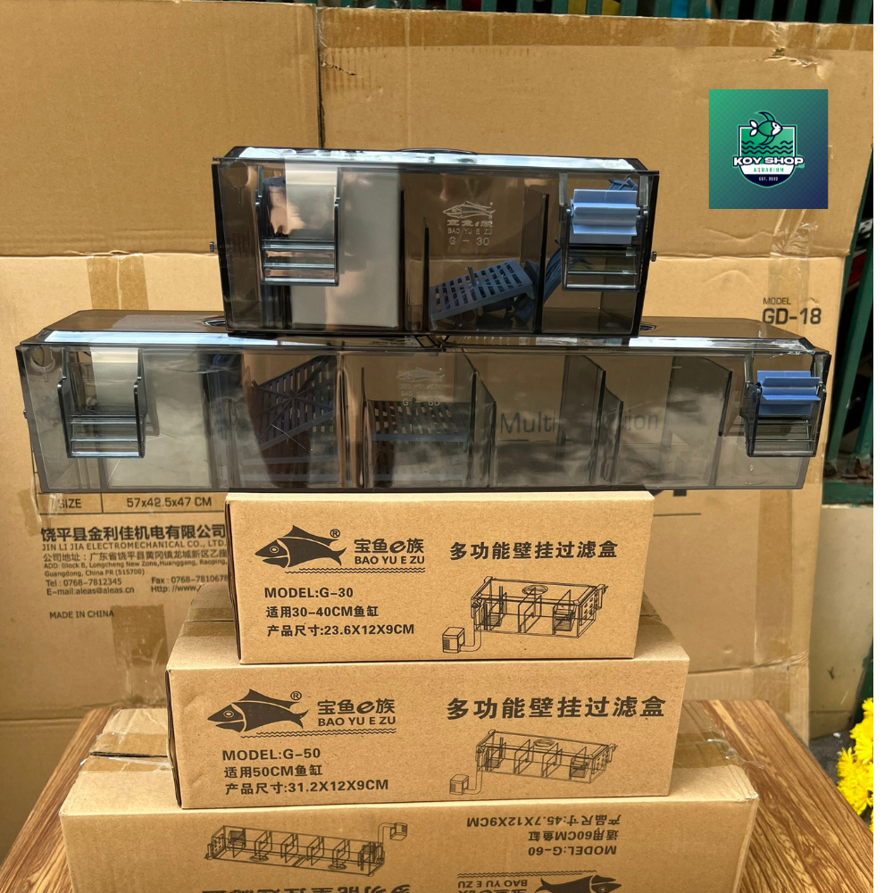 Lọc Tràn Trên Kèm Bơm Baoyu G-30 G-50 G-60 - Lọc Treo Kẹp Thành Bể Cá - Kèm VẬT LIỆU LỌC, cho hồ từ 