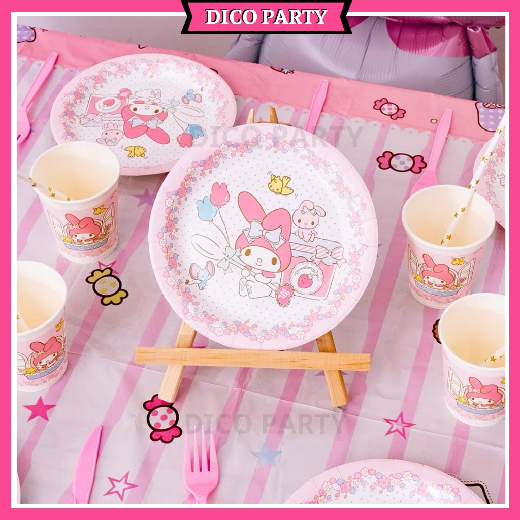 Cốc đĩa giấy hình Melody - bộ đồ ăn dùng 1 lần trang trí bàn tiệc sinh nhật