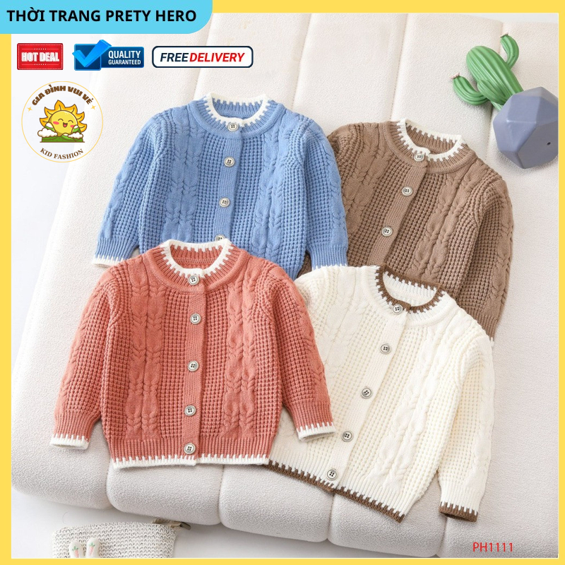 áo khoác bé trai ,áo khoác cho bé ,quần áo trẻ em ,len cardigan mềm mịn phong cách Hàn Quốc cho bé trai từ 5-12kg CT1