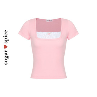 Áo Thun Kiểu Cổ Tròn Giả Hai Lớp Đính Nơ Phong Cách Coquette SUGAR SPICE - Alyssa Top