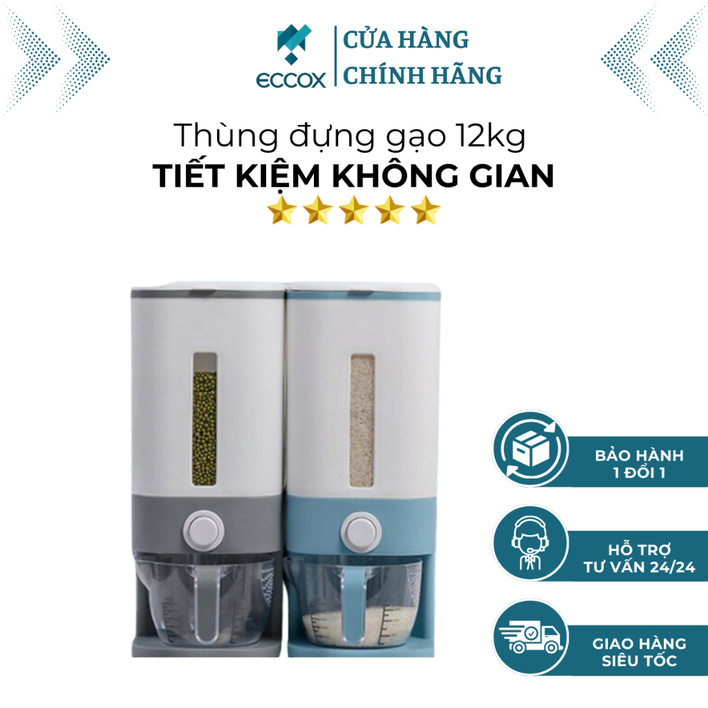 Thùng Đựng Gạo Thông Minh 12kg Phong Cách Nhật Bản Sang Trọng Và Tiện Ích Tiết Kiệm Không Gian Thương Hiệu Eccox
