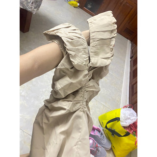 [Váy HOT] Đầm cổ V xếp ly chun ngực, thu gọn eo