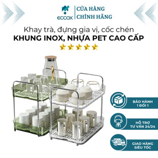 Kệ Để Cốc Chén Có Khay Ráo Nước, Khay Uống Trà Eccox, Kệ Đựng Gia Vị Nguyên Liệu Nhựa PET Sang Trọng Khung Inox