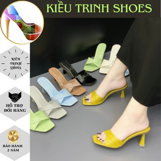 Dép cao gót 7cm quai đan xếp chéo