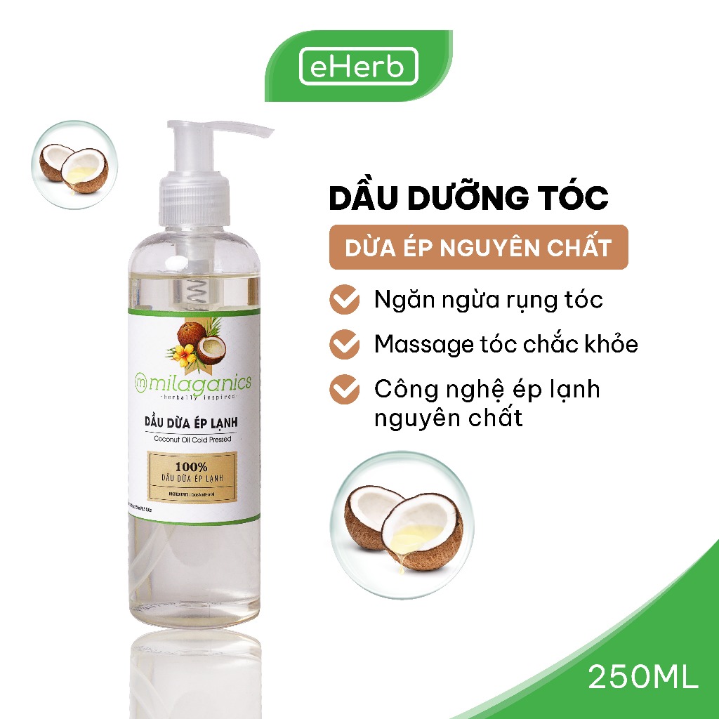 Combo Dưỡng Tóc Chắc Khỏe, Mọc Tóc: Dầu Dừa Ép Lạnh 250ml & Xịt Tinh Dầu Bưởi 100ml MILAGANICS