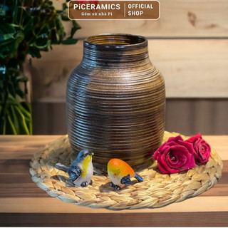 Bình cắm hoa dáng bóng đèn gốm sứ Bát Tràng,cao 20x10cm trang trí để bàn (trắng, nâu)