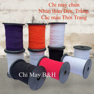 Chỉ chun Đen, Trắng các màu. Cuộn 100m chỉ chun, Chỉ nhún thun.