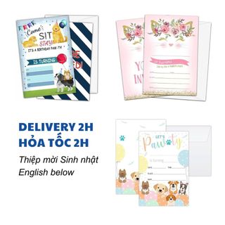 Thiệp Mời Sinh Nhật Bé Sinh Năm Cún, Tuổi Mèo Nhiều Mẫu- Dog Cat Birthday Invitation Card For Kid Multiple Options KAB61