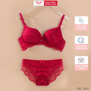 Bộ đồ lót nữ nâng ngực ren sexy VINGO áo ngực đệm dày 2.5cm và quần lót ren quyến rũ S041 VNGO