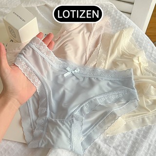 Quần lót nữ su lụa viền ren hoa đính nơ, Quần lót ren lưới thoáng mát siêu mỏng không lộ viền co giãn