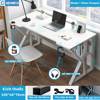 Bàn làm việc chữ K, bàn gaming chân sắt 2x4cm sơn tĩnh điện, thiết kế hiện đại, chắc chắn kèm lỗ đi dây điện tiện lợi