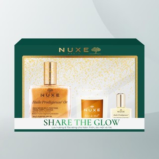 Combo Dầu khô có nhũ Nuxe Huile Prodigieuse Shimmering Dry Oil 100ml Tặng HP 10ml & Nến