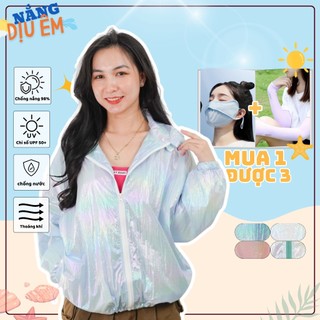 Áo khoác chống nắng chống nước 2 lớp áo gió dù bóng hologram unisex trơn chất lừ