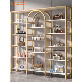 Kệ khung sắt mặt gỗ MDf trưng đồ shop mỹ phẩm,giày dép,túi xách,phụ kiện,kệ livestream.VNS-002