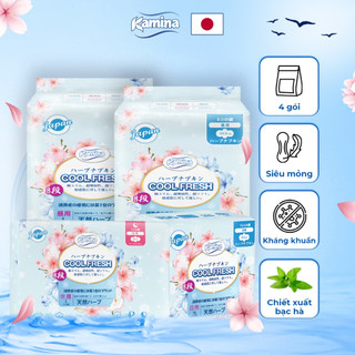 Combo 4 gói băng vệ sinh thảo dược Ngày và Đêm Kamina Cool Fresh chiết xuất bạc hà kháng khuẩn