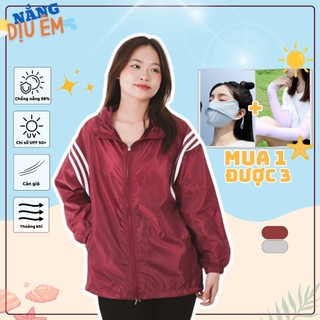 Áo khoác gió dù nhẹ sọc trắng chống nắng ngăn tia UV UPF 50+ unisex nam nữ