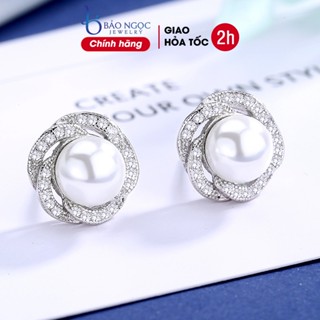 Bông tai ngọc trai nuôi nước ngọt 9mm bông tai bạc 925 dáng nụ đính đá sang trọng quý phái - B1304 - Bảo Ngọc Jewelry