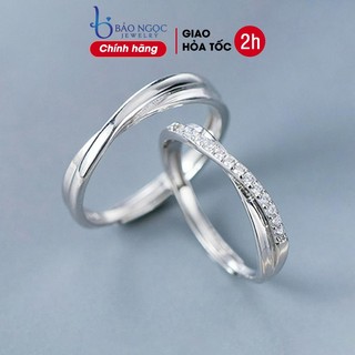 Nhẫn đôi bạc nam nữ S925 đính đá CZ cao cấp thiết kế vắt chéo cách điệu quà tặng ý nghĩa - ND2517