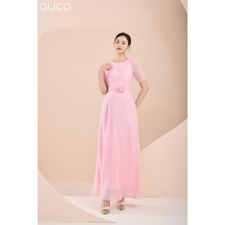Đầm dạ hội xếp ly eo kết hoa - hồng 4519