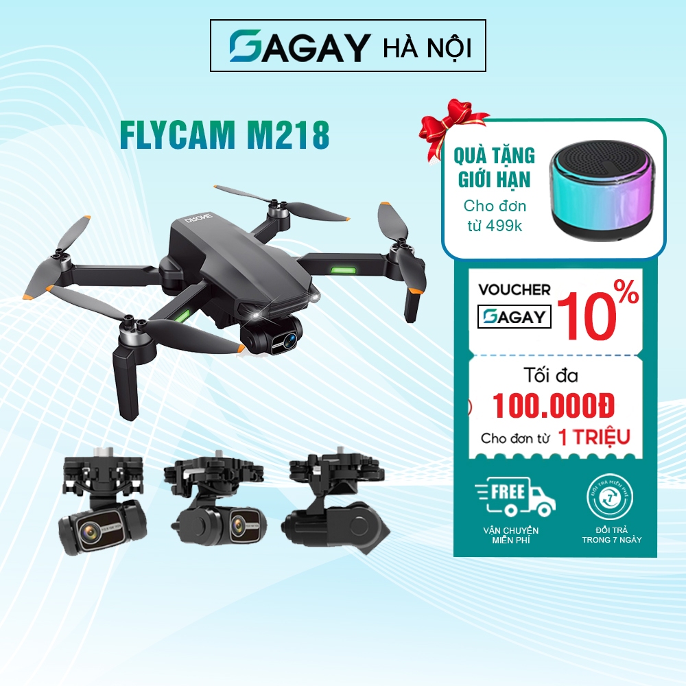 Flycam M218 động cơ không chổi than, camera sắc nét, có gimbal chống rung 3 trục, có GPS