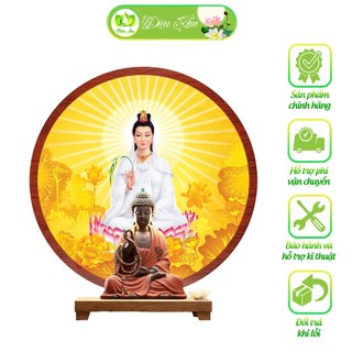 Tranh trúc chỉ in diệu âm, đèn hào quang trang trí bàn thờ quan thế âm bồ tát hqtc-252