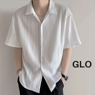 Áo sơ mi nam tay ngắn vân đôi màu Trắng / Đen co giãn, thấm hút tốt, XXL, style Hàn Quốc