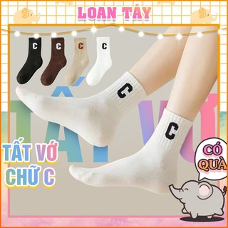Tất Vớ Nam Nữ Style Hàn Phối Chữ C Gân Dọc Xinh Xắn L2539