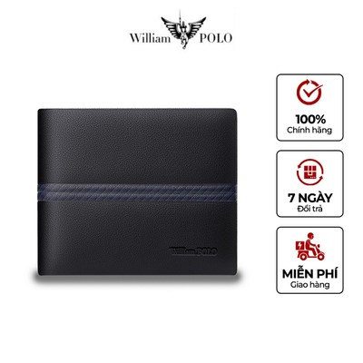 Ví nam da cao cấp WILLIAMPOLO chính hãng, bóp nam thiết kế rảnh giữa sang trọng kèm túi và hộp POLO201510