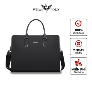 Cặp da công sở vân nổi cao cấp Williampolo, túi xách nam thiết kế đơn giản bền đẹp POLO203085