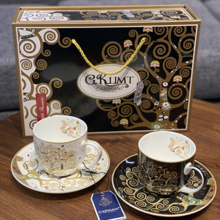 Bộ 2 ly sứ carmani set 2 cups with saucers - g. klimt, tree of life 250ml