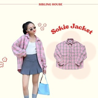  Mẫu mới 2024 Áo sơmi dài tay dạng áo khoác ngoài thiết kế kẻ sọc caro hồng có túi Sokie Shirt - Sibling
