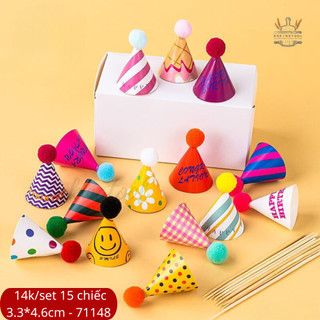Sp071148 trang trí bánh set 15 mũ mini chóp bông