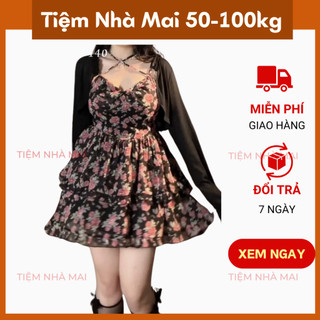 Sét Váy Bigsize 2 Dây  Dáng Xòe Chất Voan Tơ Mềm Mịn + Áo Cardigan 50 -100kg(sẵn váy 2 dây size 2xl,3xl)
