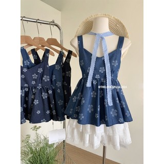 ÁO HAI DÂY DENIM HOẠ TIẾT HOA FREE SIZE 8034
