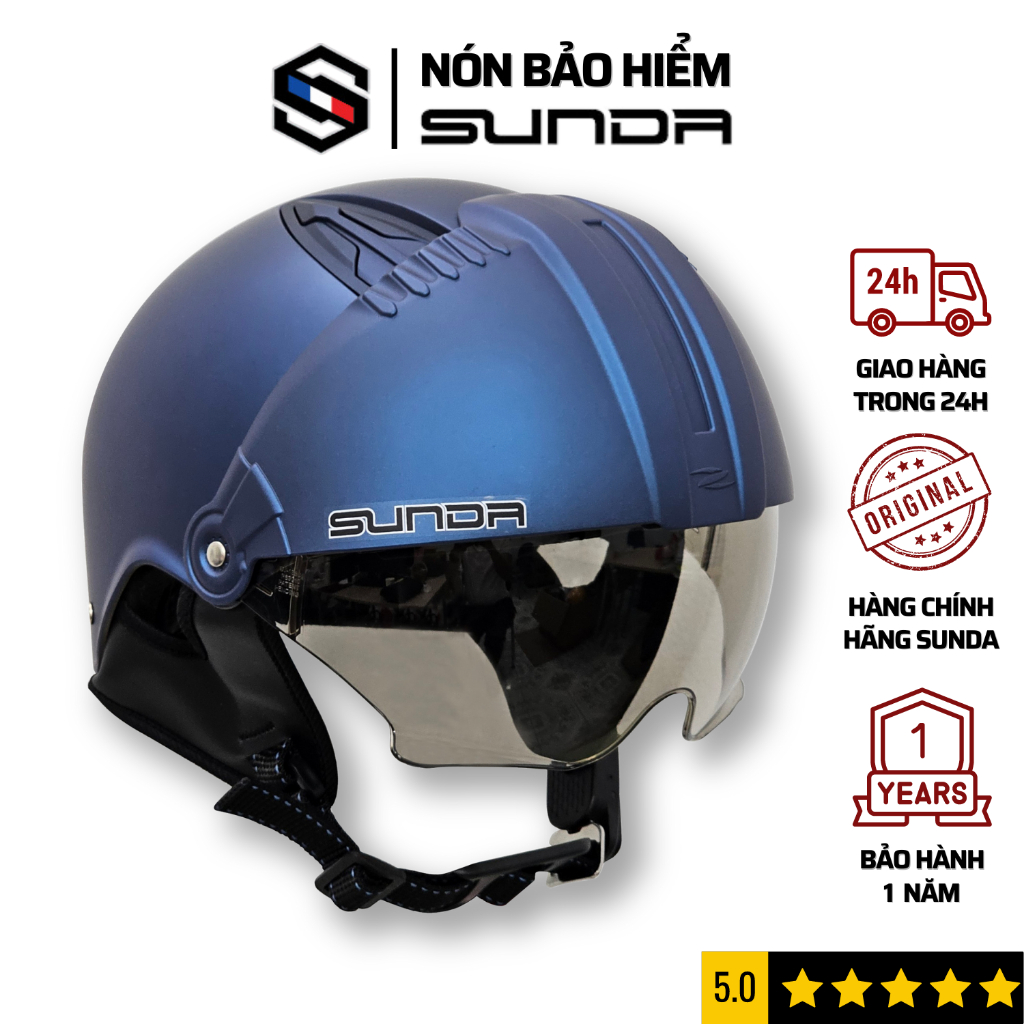 Nón bảo hiểm nửa đầu kính âm SUNDA 135D, mũ bảo hiểm chính hãng giấu kính, chắc chắn, an toàn, nhiều màu sắc