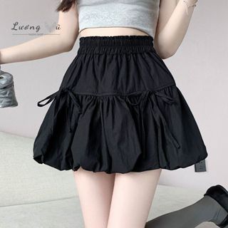 Chân Váy Bí Ngô Dáng Bầu Xòe Ngắn Đính Nơ Chất Gió Mềm Có Quần Bảo Hộ Bigsize 40KG-53KG