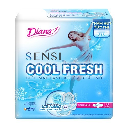 Combo 2 Băng Vệ Sinh Diana Cool Fresh Mát Lạnh Siêu Mỏng Cánh 8M Sensi Cool Fresh 23cm