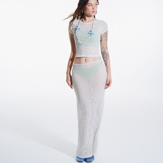 Dottie - chân váy midi vải dệt kim - trắng - s0217