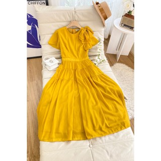 Váy đầm nữ bèo tầng nơ vai Chiffon