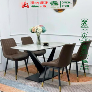Bộ Bàn ăn mặt đá ceramic HEALHOMES chân X kết hợp cùng ghế Loft sọc dùng phòng khách phòng bếp