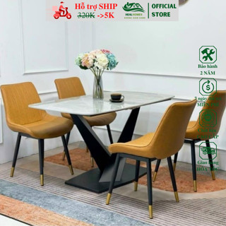 Bộ bàn ăn mặt đá ceramic HEALHOMES chân X kết hợp cùng ghế Loft sọc dùng phòng khách phòng bếp