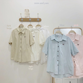 Áo sơmi cộc tay thêu nơ