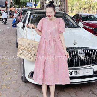 Váy bầu suông a - Váy bầu thời trang thiết kế chất lụa hàn freesize từ 45 đến 70kg