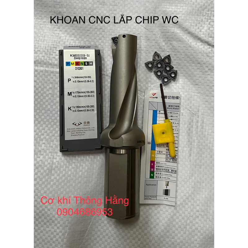 Mũi khoan CNC  từ phi 14-50mm chiều dài 3D gắn mảnh hợp kim WC, khoan cực kì năng suất và hiệu quả