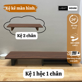 Kệ để màn hình máy tính gỗ có ngăn, kệ kê máy tính pc decor góc làm việc dài 60/80/100cm