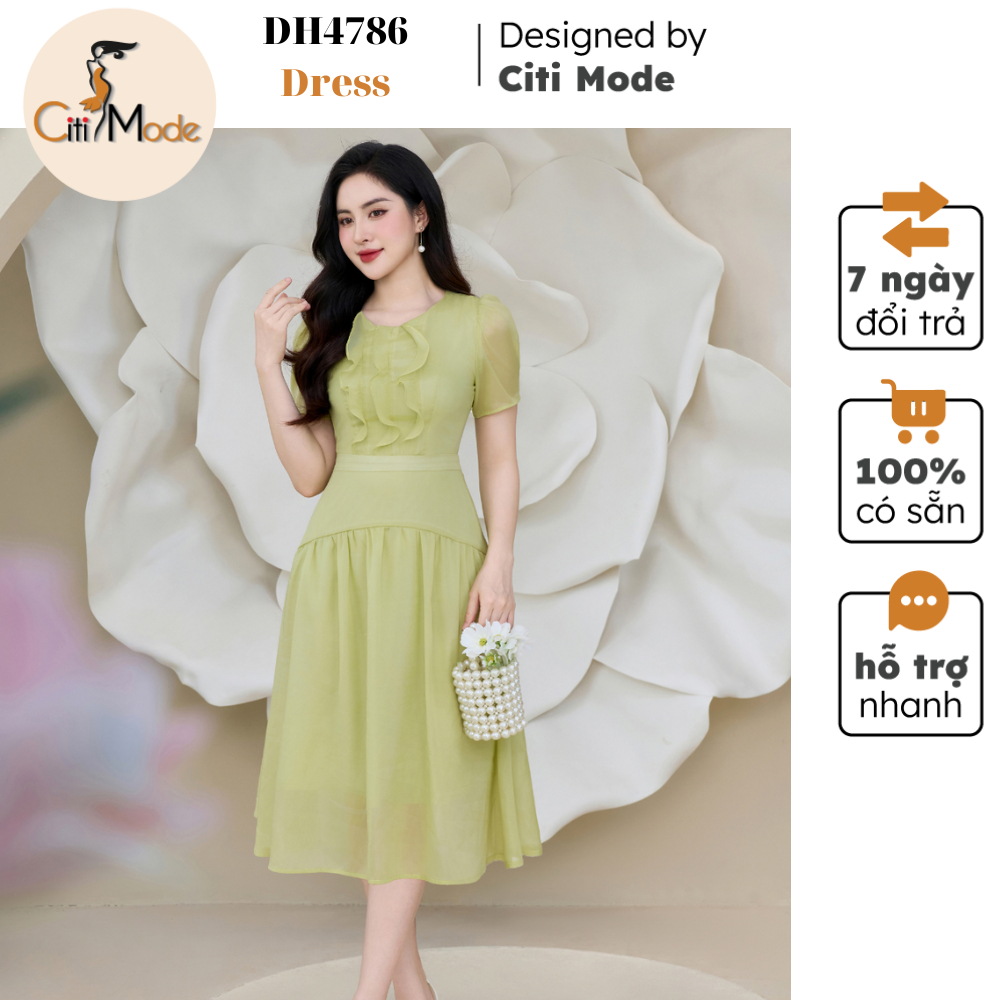 Đầm công sở CITI MODE FASHION thiết kế dáng xoè xanh nhún ngực DH4786