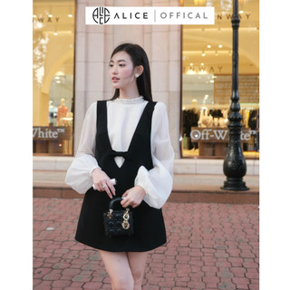 Set Tiểu Thư Áo Tay Phồng Cổ Ngọc Phối Đầm Yếm Dáng Suông ALICE Chất Liệu Cao Cấp Tiểu Thư S587 