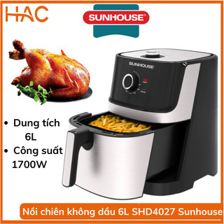 Nồi chiên không dầu 6L Sunhouse SHD4027 - Chiên gà vịt nguyên con - Hẹn giờ tới 60 phút, tự ngắt khi quá nhiệt