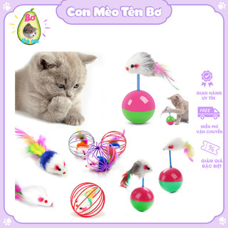 Đồ chơi bóng chuột lật đật lông vũ cho mèo tự chơi