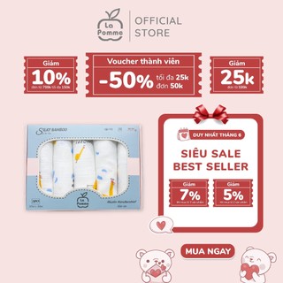 (DUY NHẤT T6 - MUA 2 GIẢM 5%, MUA 3 GIẢM 7%) K001 Set 5 Khăn sữa sợi tre lụa (30x30) La Pomme